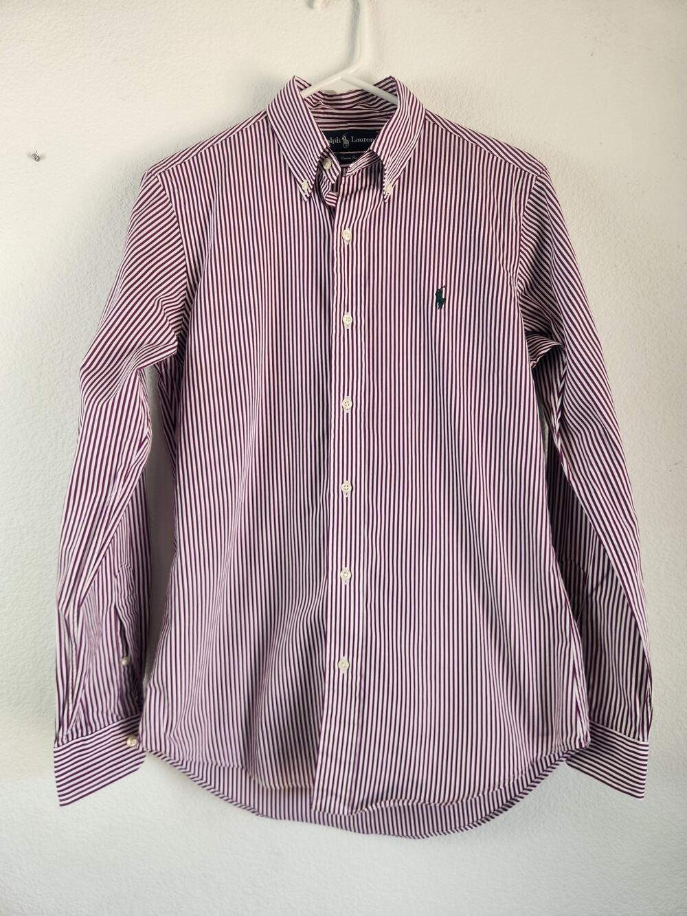 Polo by Ralph Lauren Men's Purple and White Striped Dress Shirt